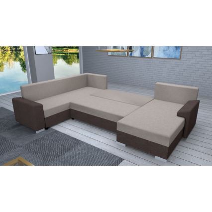 Sofá-cama universal estofado em U OXFORD castanho/taupe