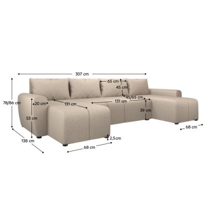 Sofá-cama universal estofado em U NEWPORT bege