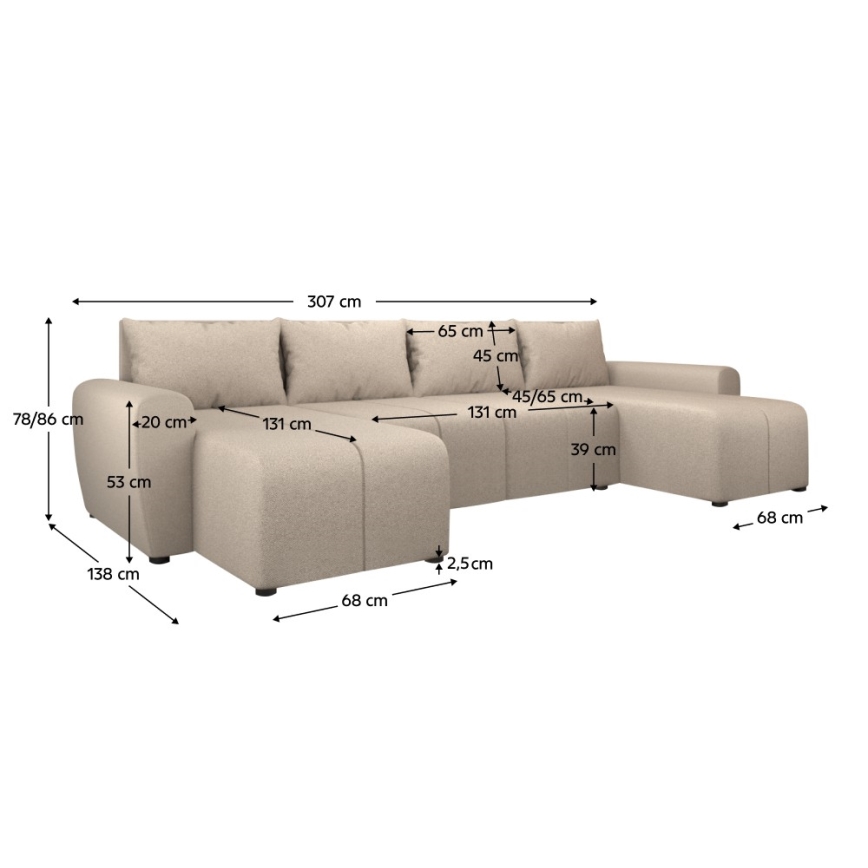 Sofá-cama universal estofado em U NEWPORT bege