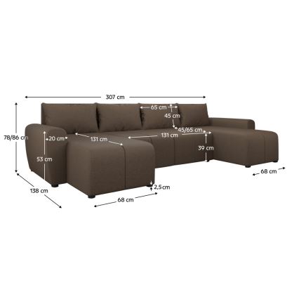 Sofá-cama universal estofado em U NEWPORT castanho