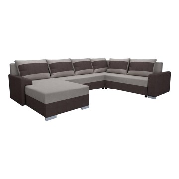 Sofá-cama universal estofado em U OXFORD castanho/taupe