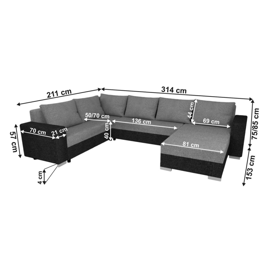 Sofá-cama universal estofado em U YORK branco/cinza