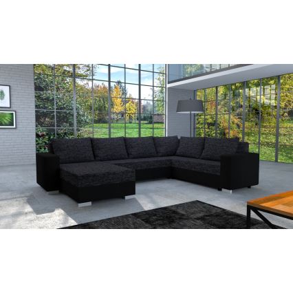 Sofá-cama universal estofado em U YORK preto/antracite