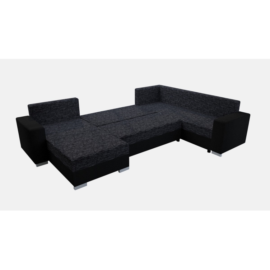 Sofá-cama universal estofado em U YORK preto/antracite