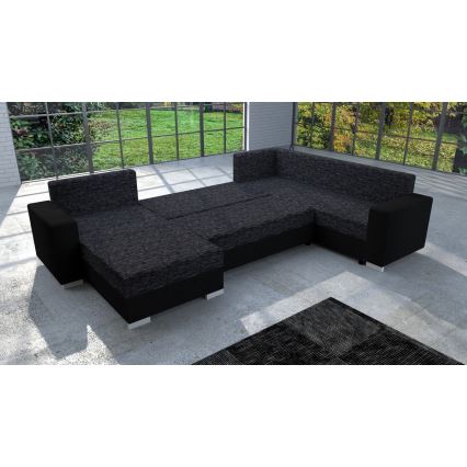 Sofá-cama universal estofado em U YORK preto/antracite