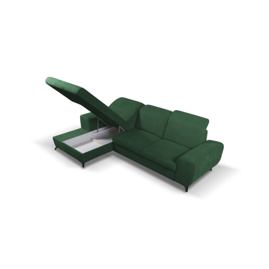 Sofá-cama de canto estofado com arrumação em L ALTA esquerda verde