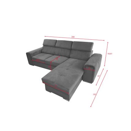 Sofá-cama universal de canto em L com espaço de arrumação SALVADA cinza escuro