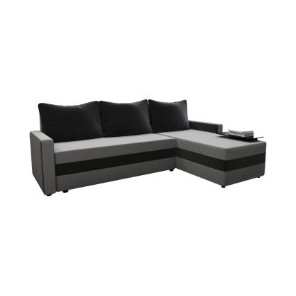 Sofá de canto em L estofado BRISTOL, reversível e convertível em cama, cinzento/preto