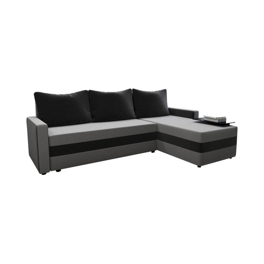 Sofá de canto em L estofado BRISTOL, reversível e convertível em cama, cinzento/preto