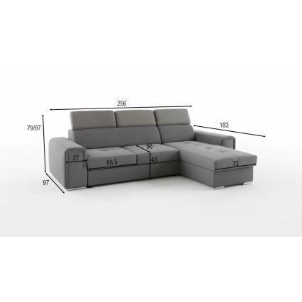 Sofá-cama de canto em L reversível com baú SALVADA cinza escuro