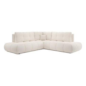 Sofá de canto estofado ALMADA em L, desdobrável, com arrumação, chaise à direita, bege