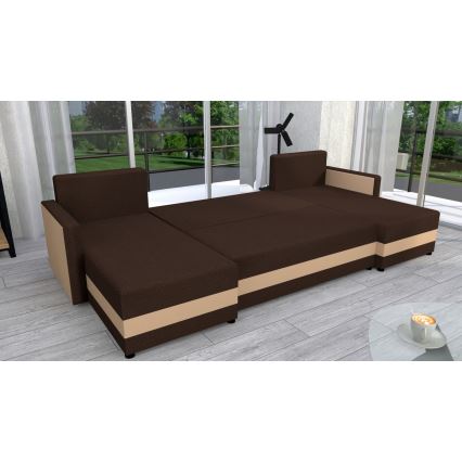 Sofá estofado de canto em U, versátil e sofá-cama BRISTOL castanho/bege