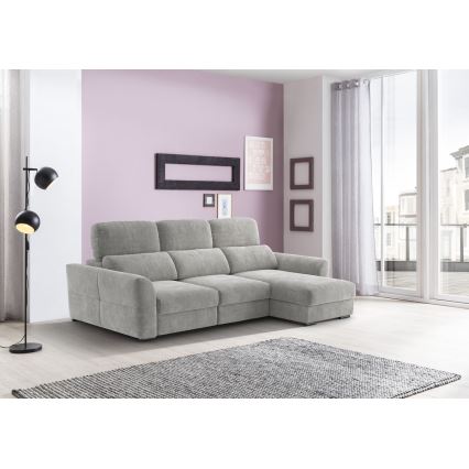 Sofá-cama de canto universal de três lugares com espaço de armazenamento TRENTO cinza claro