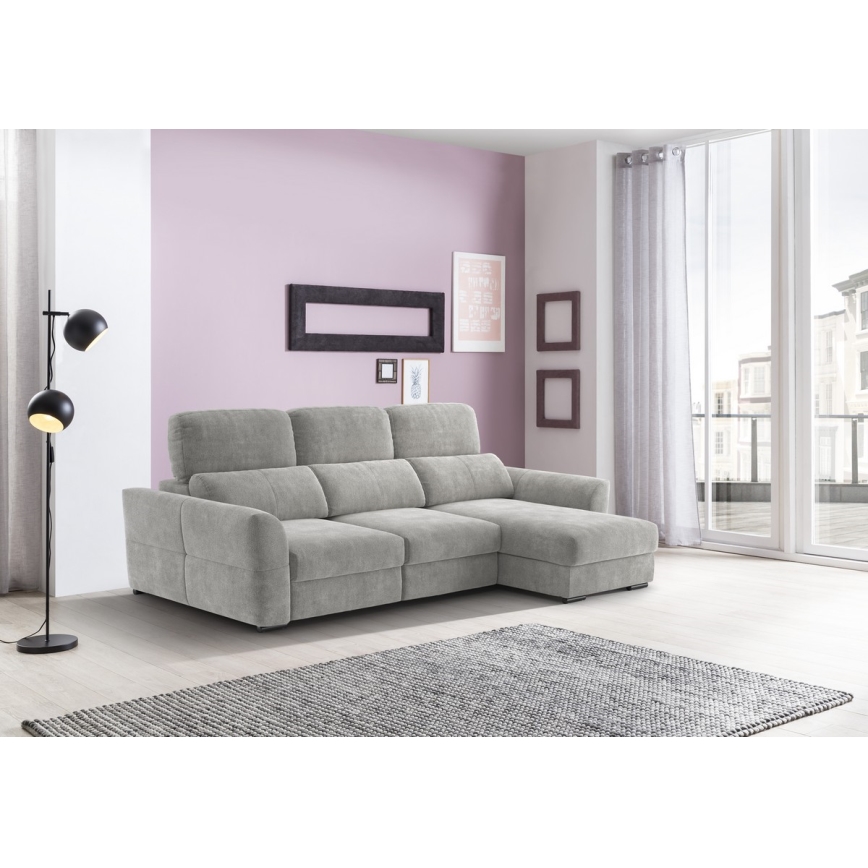 Sofá-cama de canto universal de três lugares com espaço de armazenamento TRENTO cinza claro
