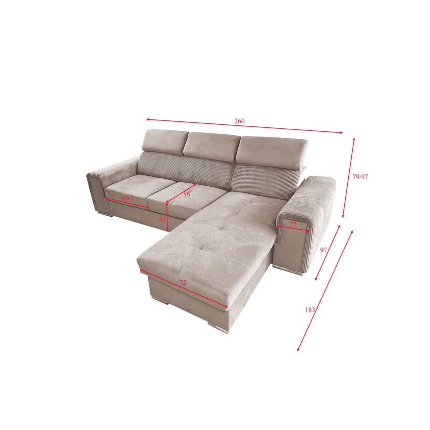 Sofá-cama universal em L com armazenamento SALVADA bege