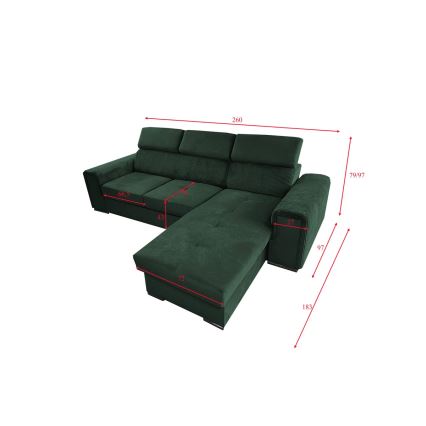 Sofá-cama universal em L com armazenamento SALVADA verde