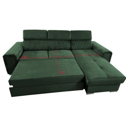 Sofá-cama universal em L com armazenamento SALVADA verde