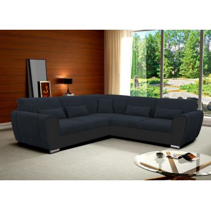 Sofá para sala de estar de canto dobrável estofado em forma de U VISEU direita antracite/preto