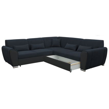 Sofá para sala de estar de canto dobrável estofado em forma de U VISEU direita antracite/preto