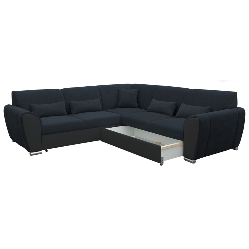 Sofá para sala de estar de canto dobrável estofado em forma de U VISEU direita antracite/preto
