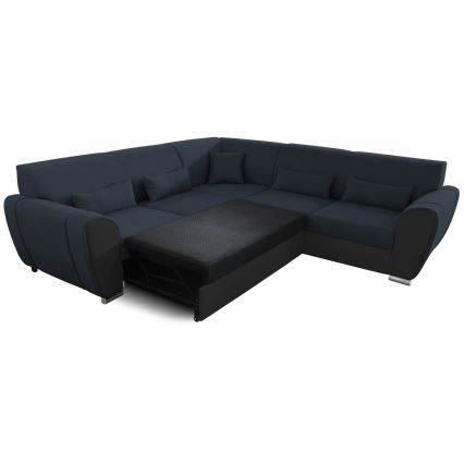 Sofá para sala de estar de canto dobrável estofado em forma de U VISEU direita antracite/preto