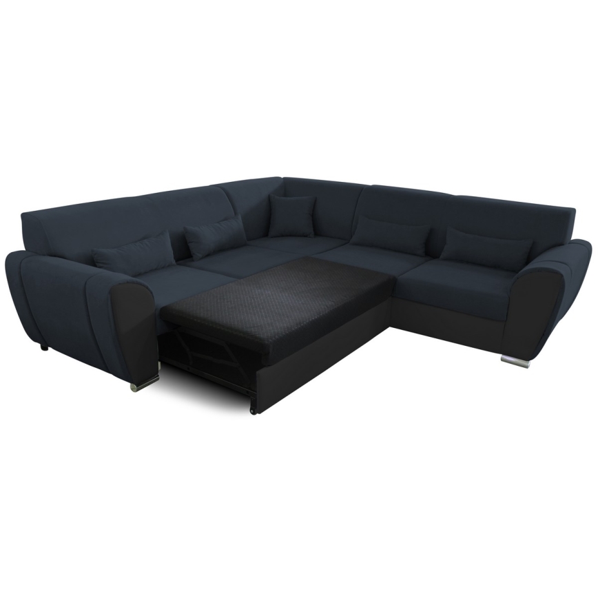 Sofá para sala de estar de canto dobrável estofado em forma de U VISEU direita antracite/preto