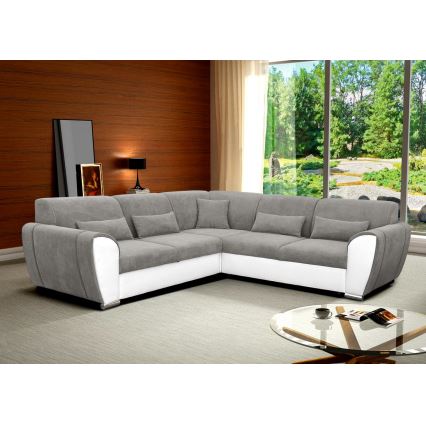 Sofá para sala de estar de canto dobrável estofado em forma de U VISEU direita cinzento/branco
