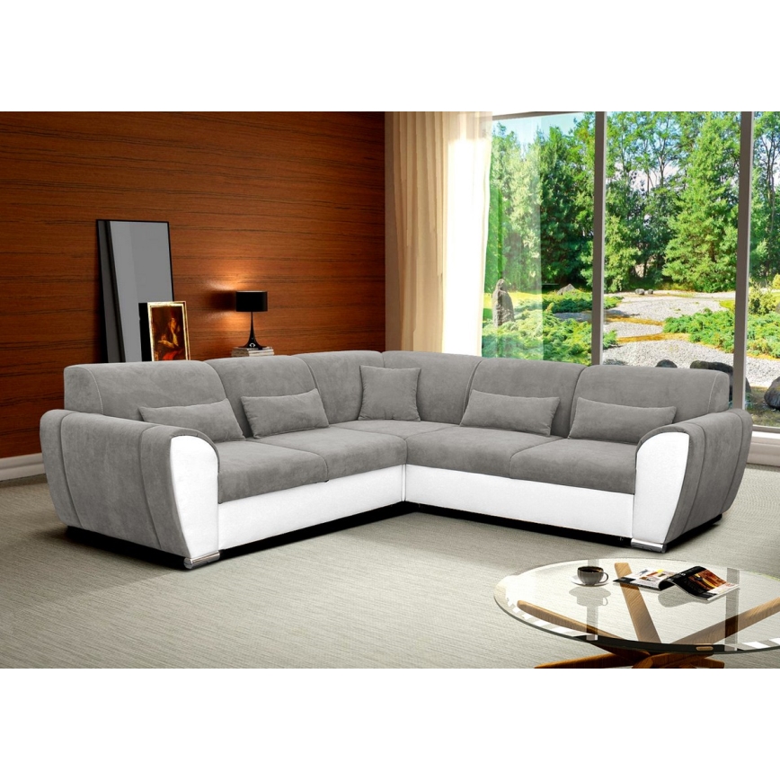 Sofá para sala de estar de canto dobrável estofado em forma de U VISEU direita cinzento/branco