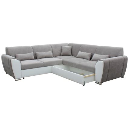 Sofá para sala de estar de canto dobrável estofado em forma de U VISEU direita cinzento/branco