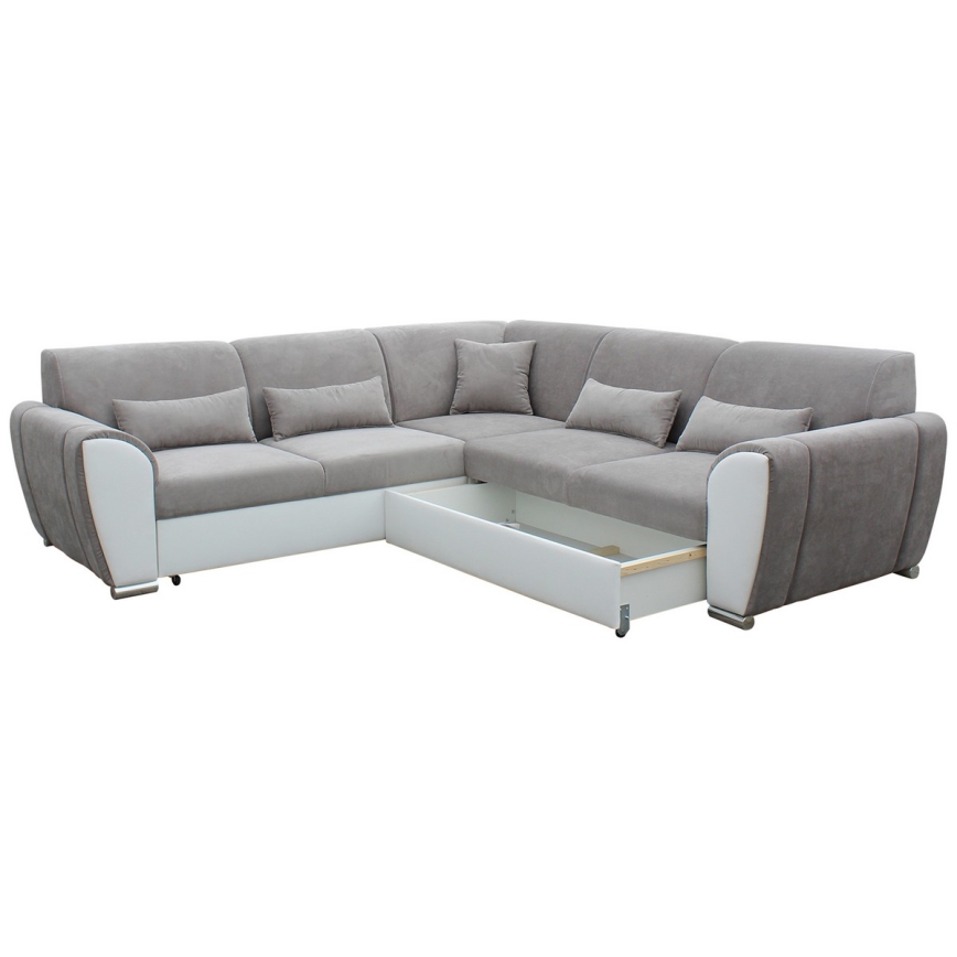 Sofá para sala de estar de canto dobrável estofado em forma de U VISEU direita cinzento/branco