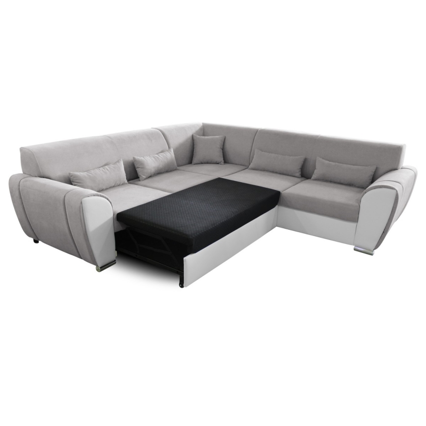 Sofá para sala de estar de canto dobrável estofado em forma de U VISEU direita cinzento/branco