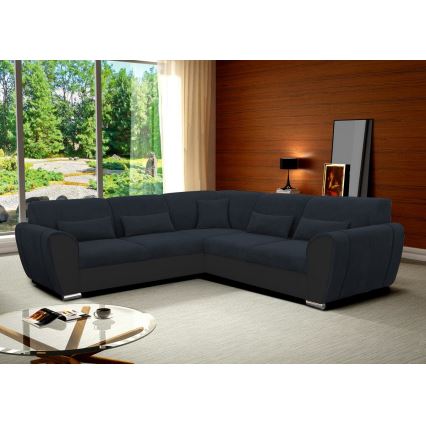 Sofá para sala de estar de canto dobrável estofado em forma de U VISEU esquerda antracite/preto