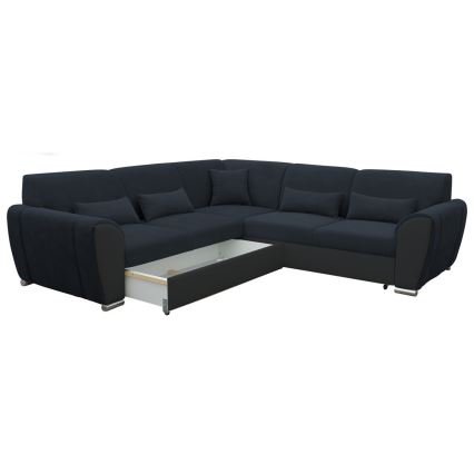 Sofá para sala de estar de canto dobrável estofado em forma de U VISEU esquerda antracite/preto