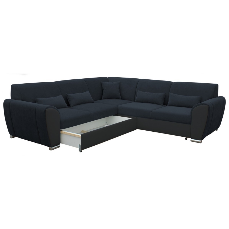 Sofá para sala de estar de canto dobrável estofado em forma de U VISEU esquerda antracite/preto