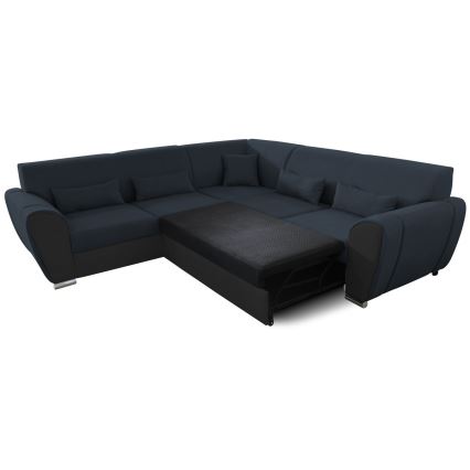 Sofá para sala de estar de canto dobrável estofado em forma de U VISEU esquerda antracite/preto
