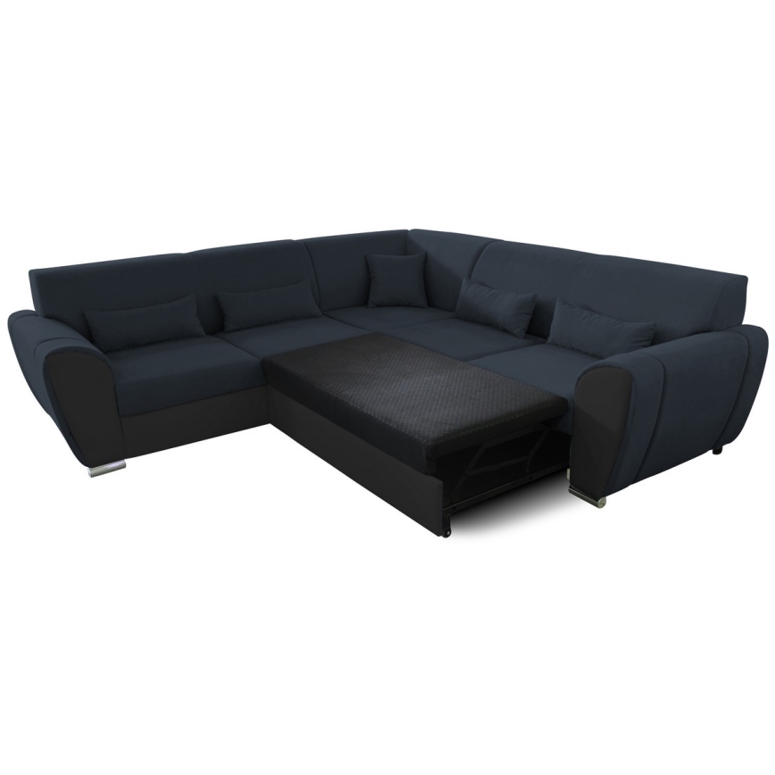 Sofá para sala de estar de canto dobrável estofado em forma de U VISEU esquerda antracite/preto