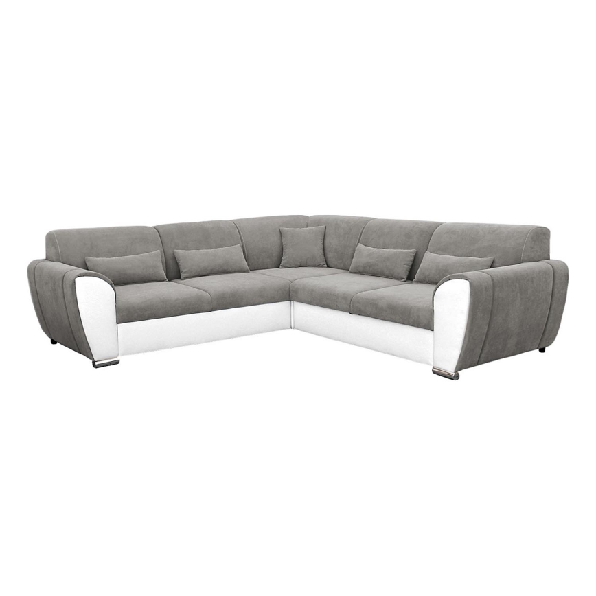 Sofá para sala de estar de canto dobrável estofado em forma de U VISEU esquerda cinzento/branco