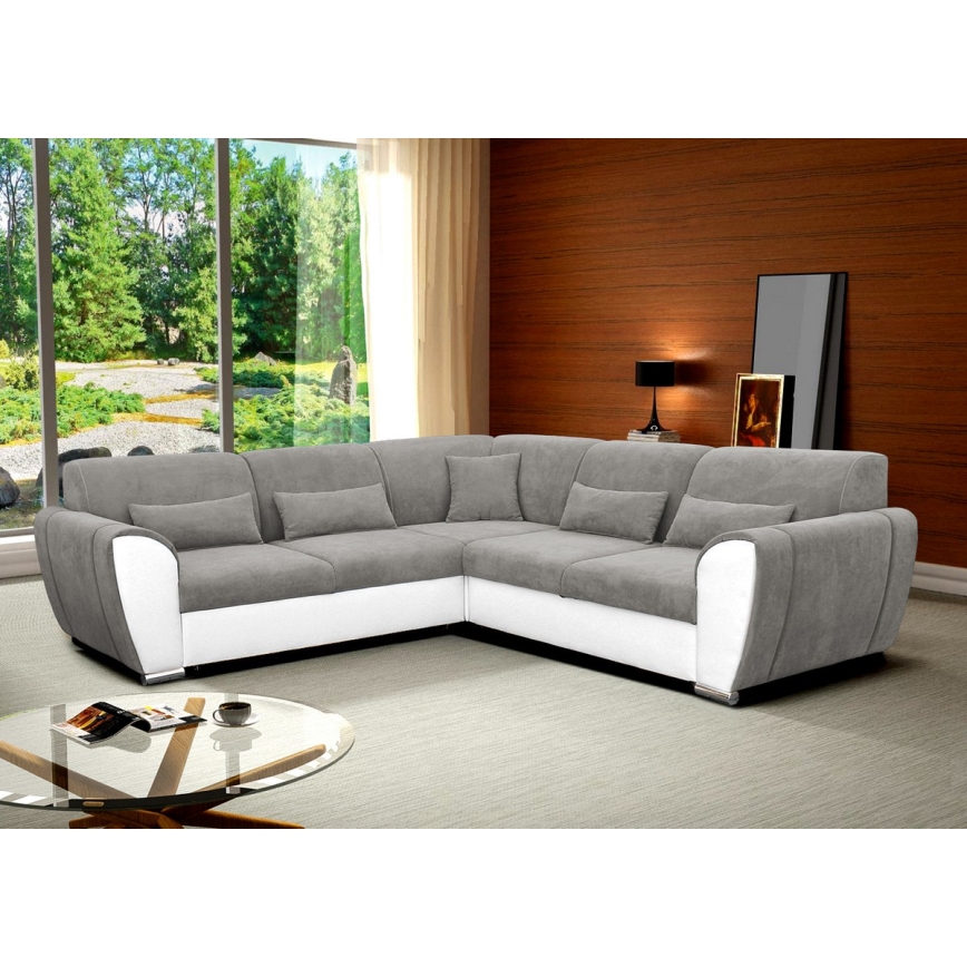 Sofá para sala de estar de canto dobrável estofado em forma de U VISEU esquerda cinzento/branco