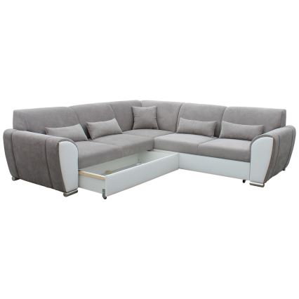 Sofá para sala de estar de canto dobrável estofado em forma de U VISEU esquerda cinzento/branco