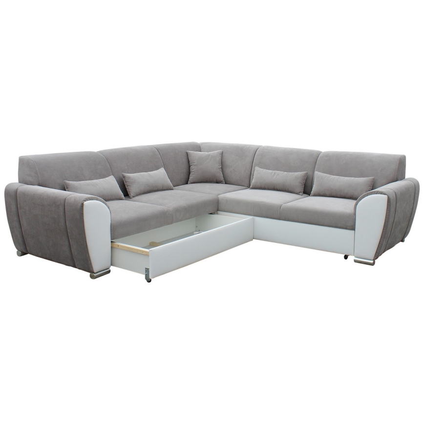 Sofá para sala de estar de canto dobrável estofado em forma de U VISEU esquerda cinzento/branco