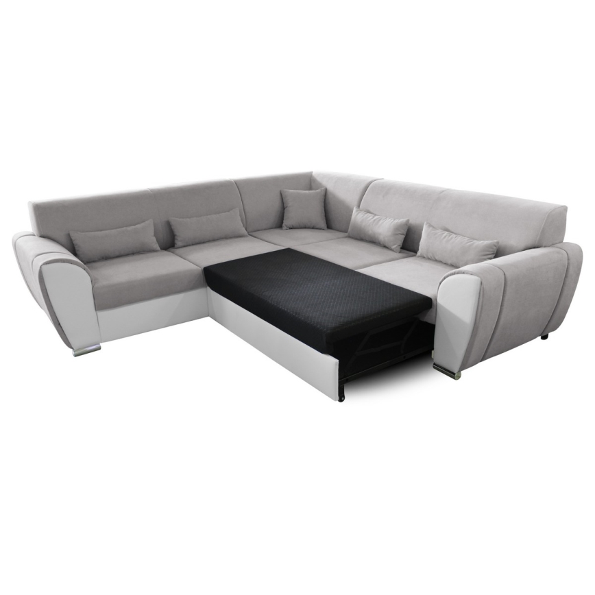 Sofá para sala de estar de canto dobrável estofado em forma de U VISEU esquerda cinzento/branco
