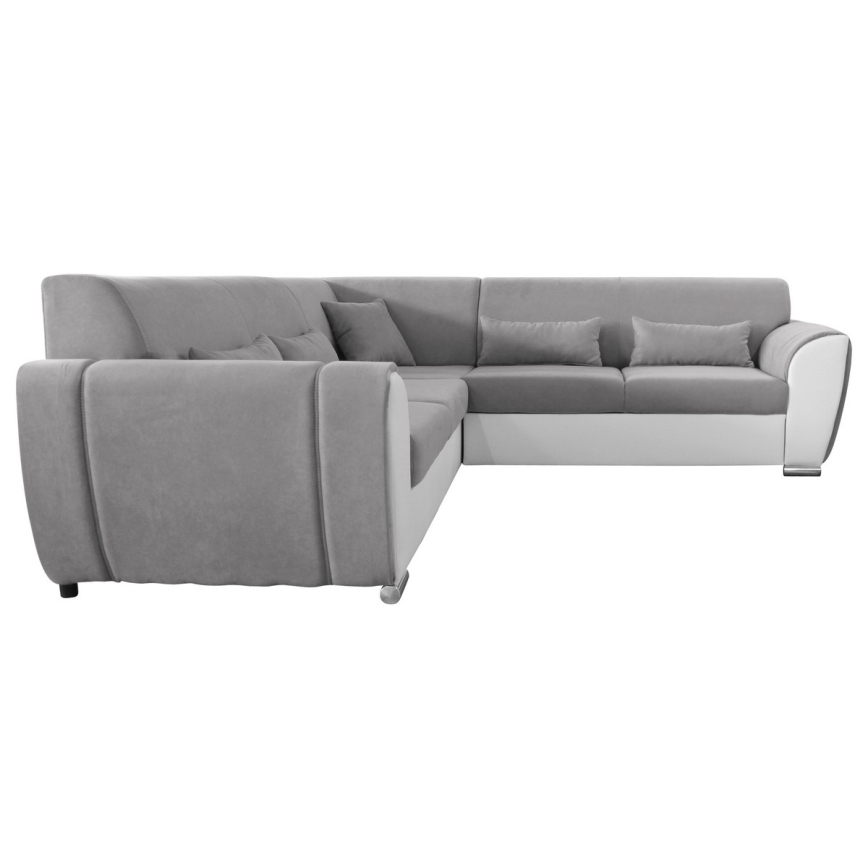 Sofá para sala de estar de canto dobrável estofado em forma de U VISEU esquerda cinzento/branco