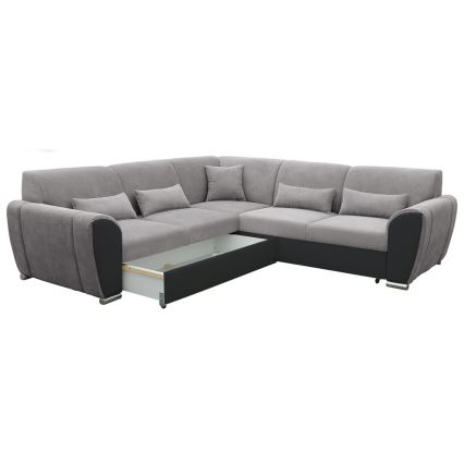 Sofá para sala de estar de canto dobrável estofado em forma de U VISEU esquerda cinzento/preto