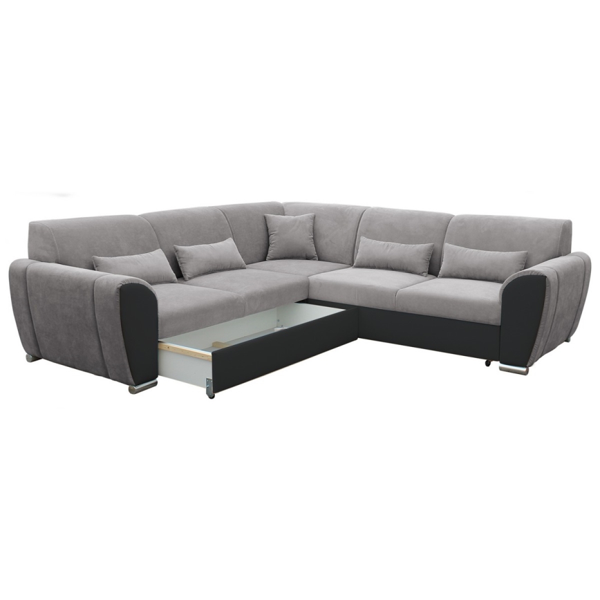 Sofá para sala de estar de canto dobrável estofado em forma de U VISEU esquerda cinzento/preto