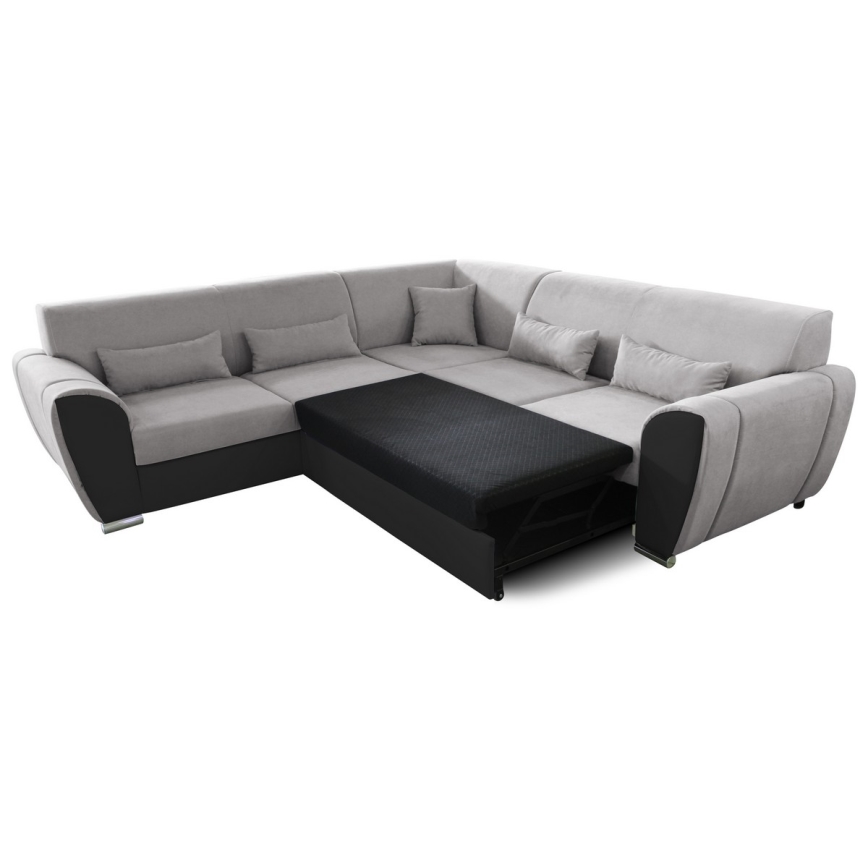 Sofá para sala de estar de canto dobrável estofado em forma de U VISEU esquerda cinzento/preto