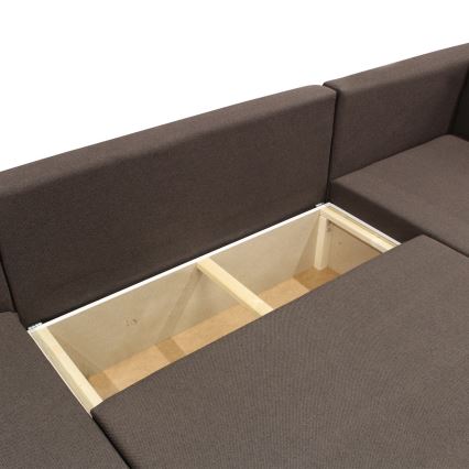 Sofá para sala de estar de canto dobrável universal estofado em forma de U SEYA castanho