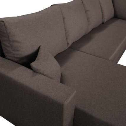 Sofá para sala de estar de canto dobrável universal estofado em forma de U SEYA castanho