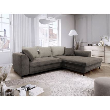 Sofá para sala de estar de canto estofado e dobrável em forma de L LAGOA direita taupe/cinzento