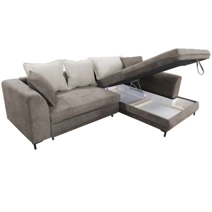 Sofá para sala de estar de canto estofado e dobrável em forma de L LAGOA direita taupe/cinzento