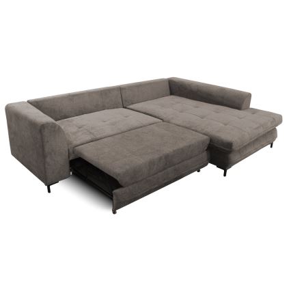 Sofá para sala de estar de canto estofado e dobrável em forma de L LAGOA direita taupe/cinzento